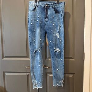 Blue Pearl Embellished | Women Jeans | Sz 1XL (12/14)